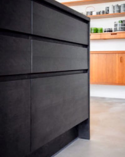 detail of black kitchen island