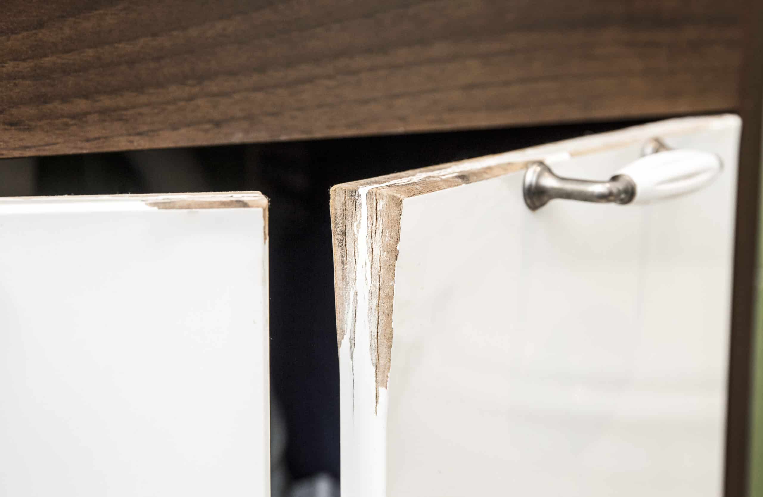 water damaged kitchen cabinet needing replacement