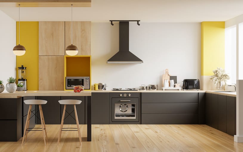 yellow and black two tone color combination kitchen inspiration