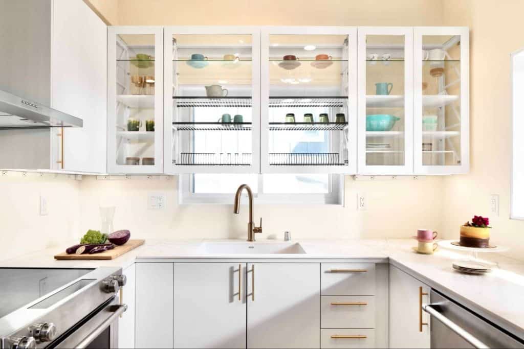 airy metallic hardware modern white kitchen ideas