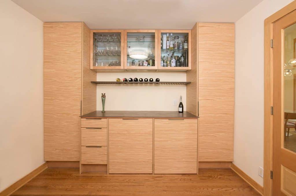 bars and coffee bar in light wooden kitchen