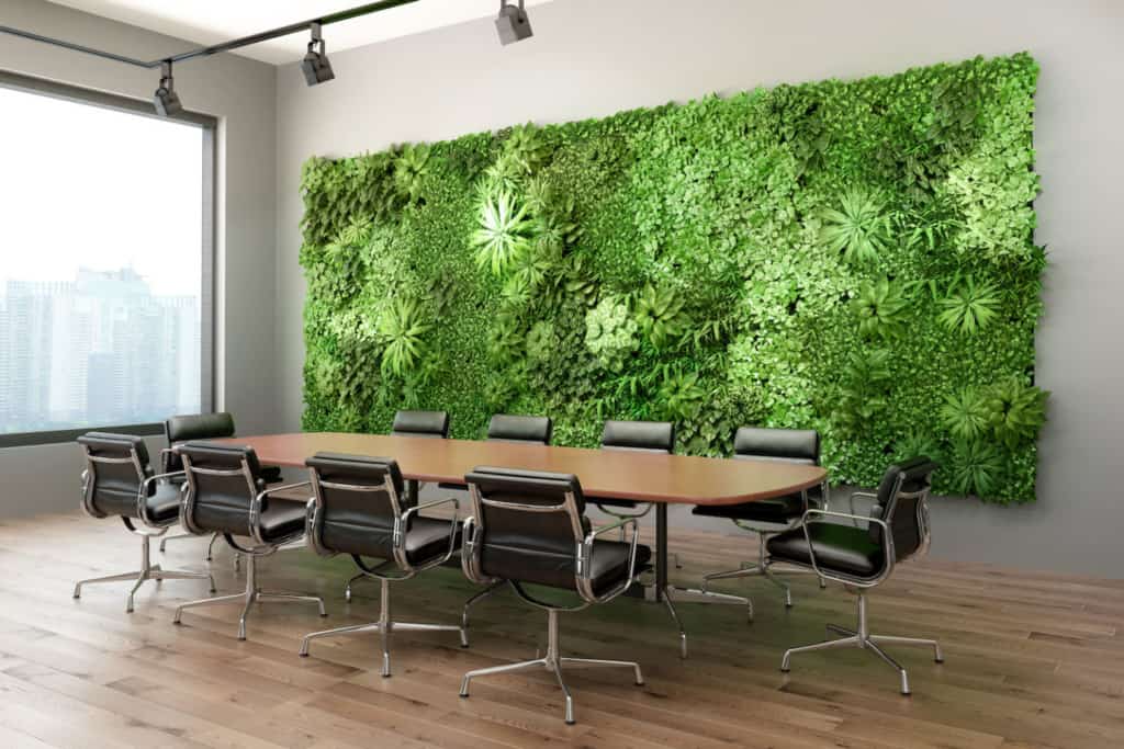 living wall in a corporate office as part of biophilic design